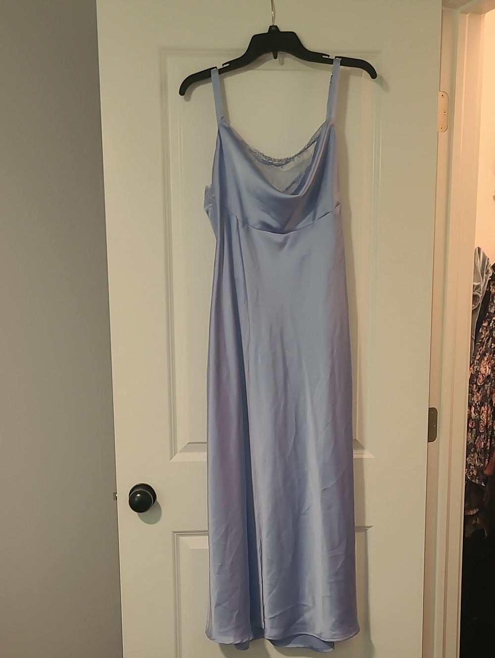 SHEIN Lilac Satin Lace-Trim Long Chemise Slip